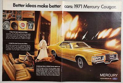 #ad 1971 Print Ad Mercury Cougar Luxury Sports Car Cat on Leash $19.98