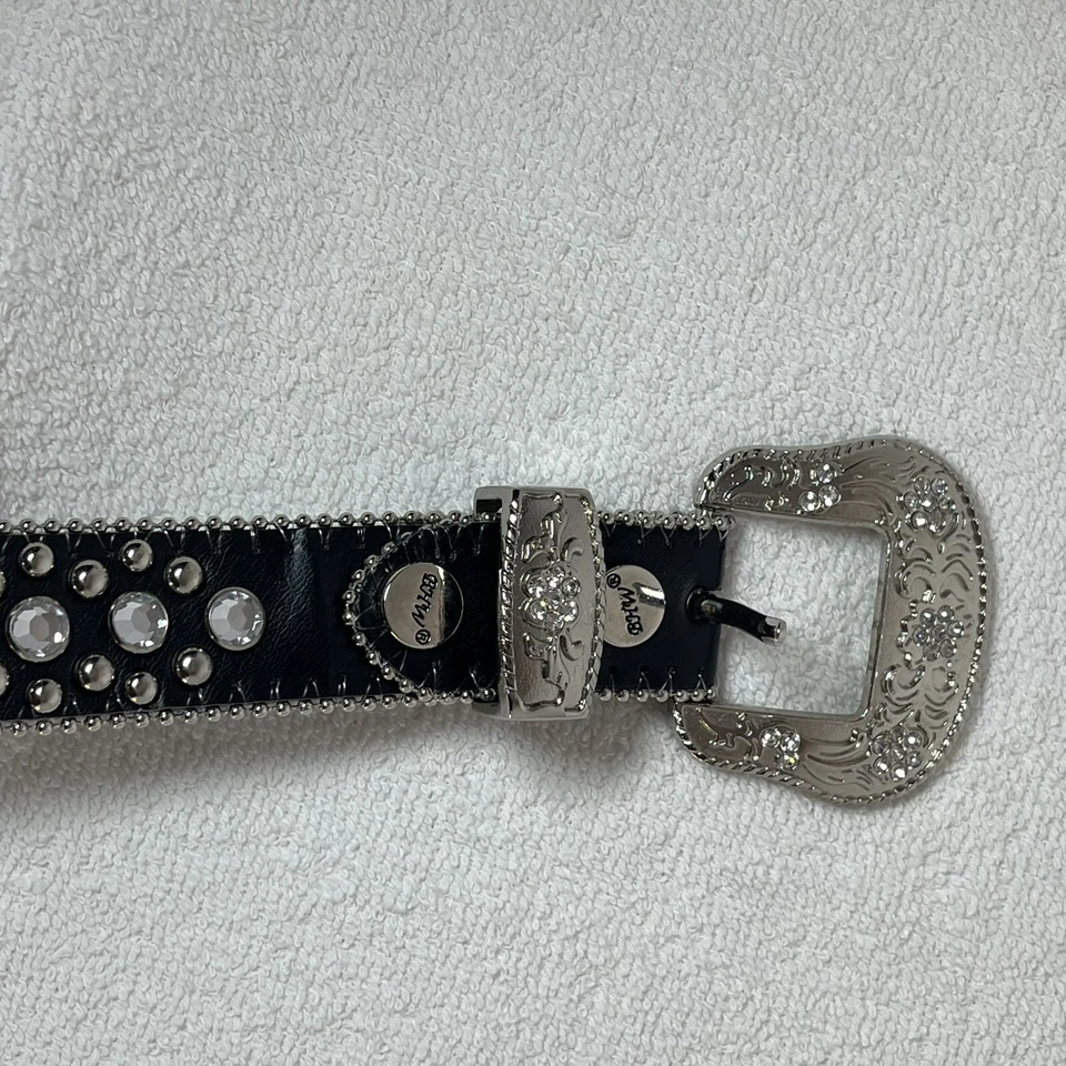 Cinturón de cuero BHW Western Cowgirl estrás de cristal negro para mujer talla pequeña” Foto 4 de 4