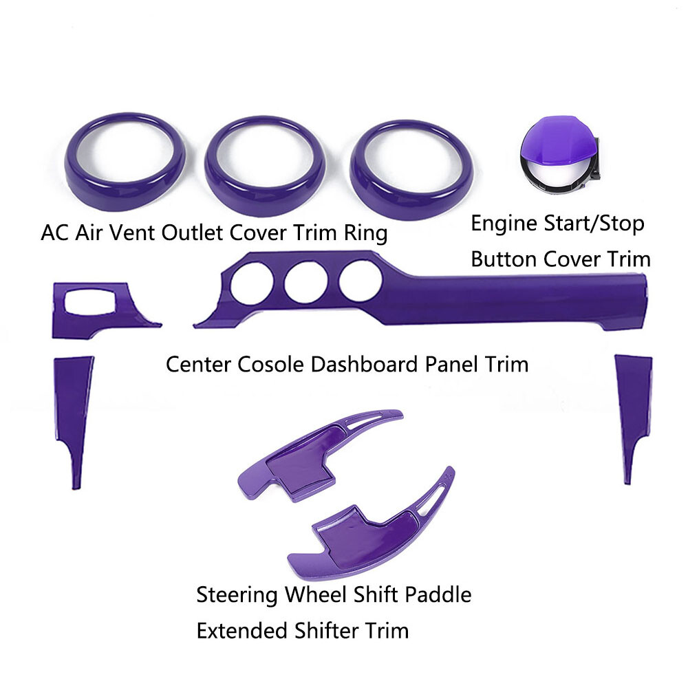 Center Console Full Set Interior Decor for Ford Mustang 2015+ Purple Accessories