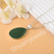 Genuine Pear Green Onyx Gemstone Pendant 925 Sterling Silver Jewelry