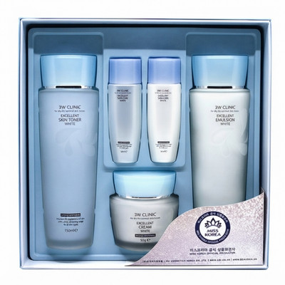 3W CLINIC Excellent White Skin Care 3-Piece Set Toner Emulsion Cream K-Beauty