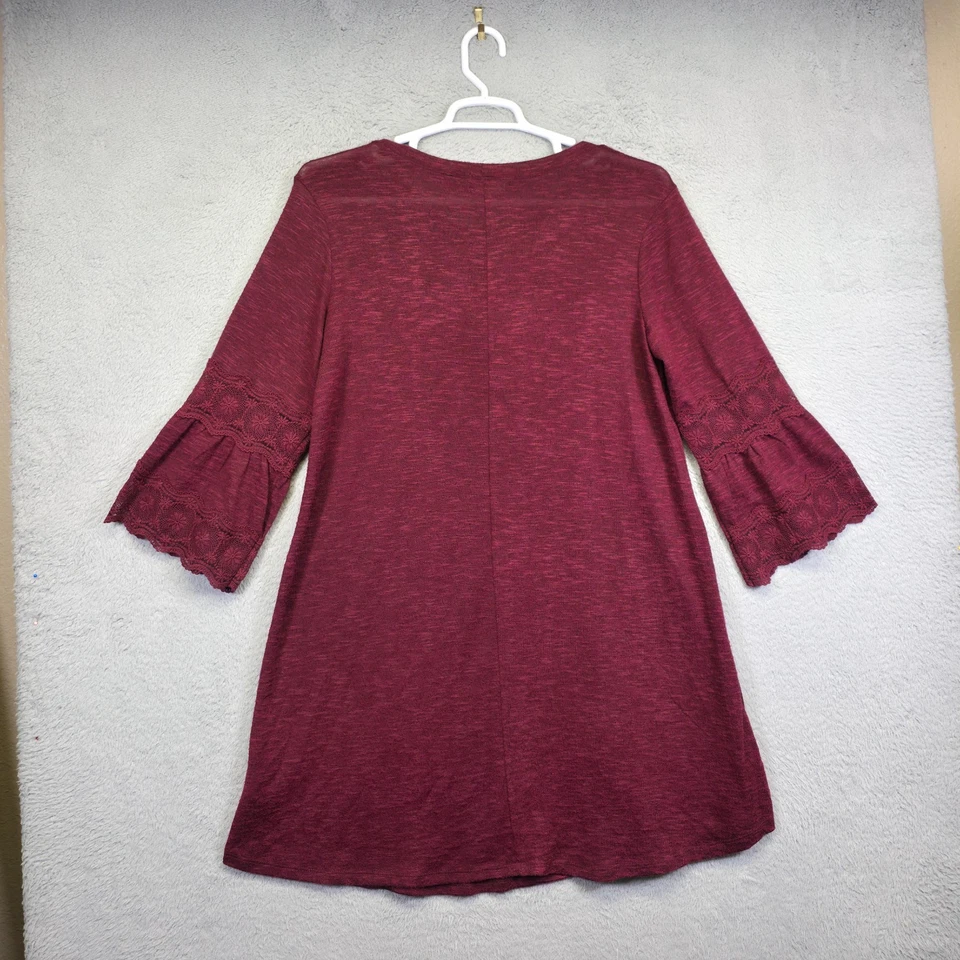 Vestido Maurices Feminino L Marrom Floral Renda Malha Fluida Túnica Elástica Boho Curto - Imagem 3 de 4