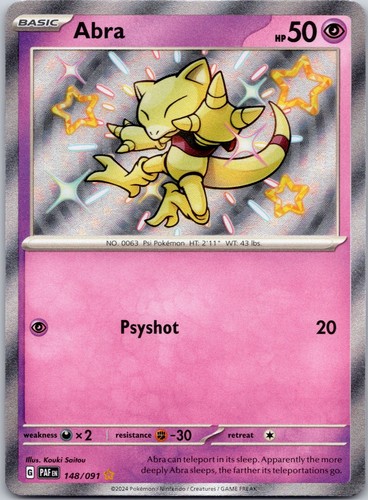 ABRA 148/091 SHINY RARE PALDEAN FATES POKEMON HOLO NM/M