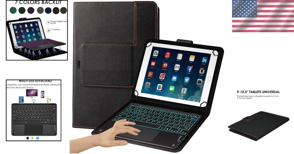 Leather Folio Tablet Case with Removable Bluetooth Keyboard & Touchpad, 7 Colors - Image 2 of 4