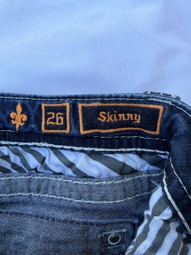 Rock Revival Jeans Women 26x29 Charon Skinny Rhinestones Embroidered Distressed - Picture 11 of 15