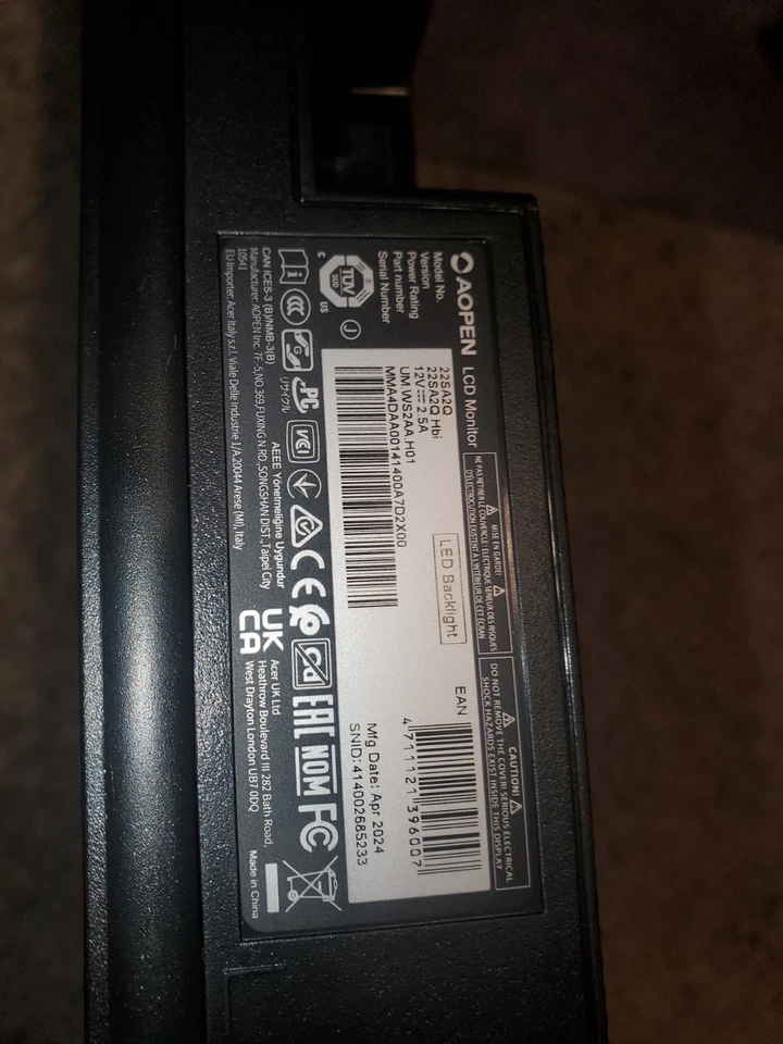 AOPEN 22SA2Q 21.5" FHD 1080P Gaming Office Monitor CHECK DESCRIPTION - Image 3 of 4