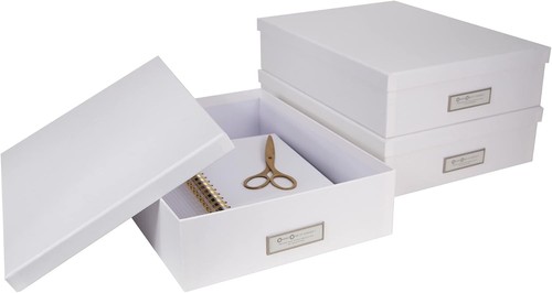 Scatola portadocumenti versatile in fibra di cartone con coperchi e porta etichette - confezione da 3 bianco - Foto 4 di 12