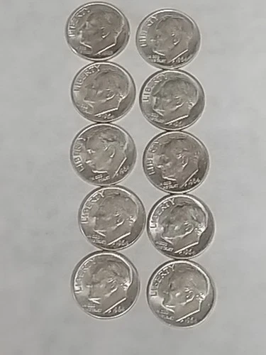 1-1946P, 9-1964P&D Roosevelt Dimes-90% Silver-AU/BU-$1 Face Lot Of 10 #22