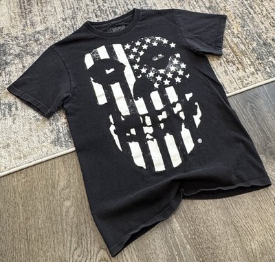 Misfits Fiend Skull American Flag T Shirt Emo Punk Danzig Faded Black Size Small