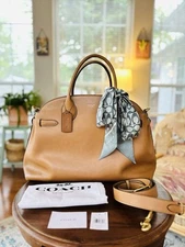 COACH Soft Empire Carryall 40 Honey Brown Natural Grain Leather Satchel Handbag!