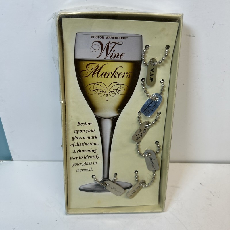VINTAGE 2001 SET OF 6 BOSTON WAREHOUSE WINE GLASS MARKERS CHARMS GARDEN NRFB