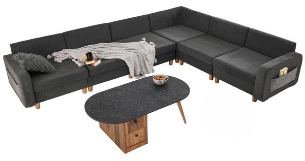 Ecksofa L-Form Sofa Grau Stoffsofa Polstersofa GroßEs Couch Design-image