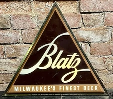 Rare Vintage 1960s Double Sided Light Up Blatz Beer Triangle Sign Metal Plastic