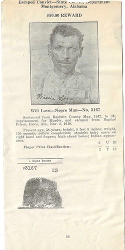 1919 Escaped African American Murderer Wanted Flyer Alabama Prison Convict