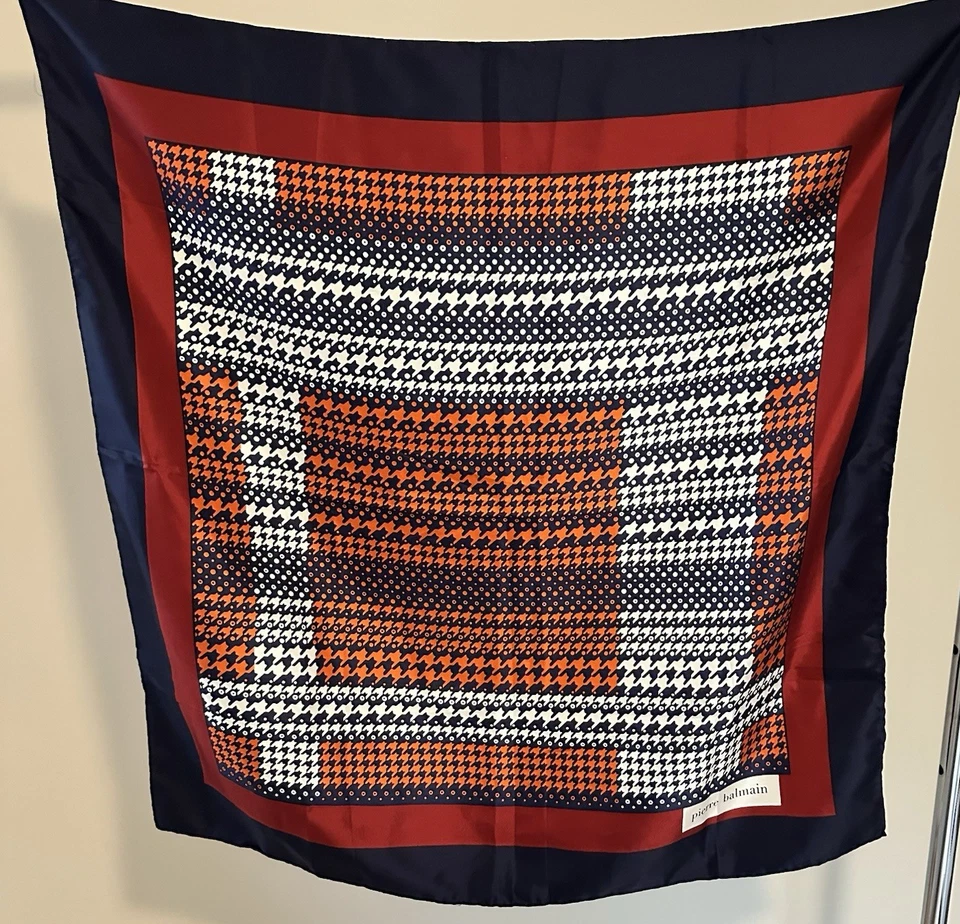 PIERRE BALMAIN Pata de Gallo Seda Bufanda Bufanda 30" X 30" Clásico Ecuestre Azul Marino Foto 2 de 4