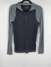 Smartwool Womens Small Merino Wool Base layer Gray Striped Quarter Zip Sweater