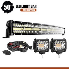 Curved 50 288w Triple Row Led Light Bar 2x 4 60w Pods Combo For Trucks