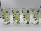 Set Of 4 Vintage MCM FEDERAL Glass Hand Painted Collins Glasses Yellow Flower 5”