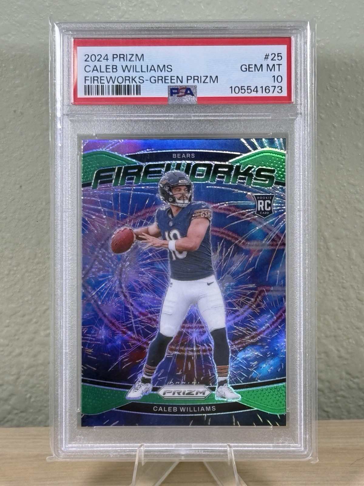 CALEB WILLIAMS 2024 PANINI PRIZM FIREWORKS ROOKIE GREEN BEARS RC PSA 10