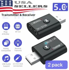 Bluetooth 5.0 2in1 Transmitter Receiver Car Wireless Audio Adapter USB 3.5mm Aux