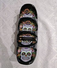 2 Spooky Night Halloween Sugar Skull Day Of Dead Taco Holder Tray Black Melamime