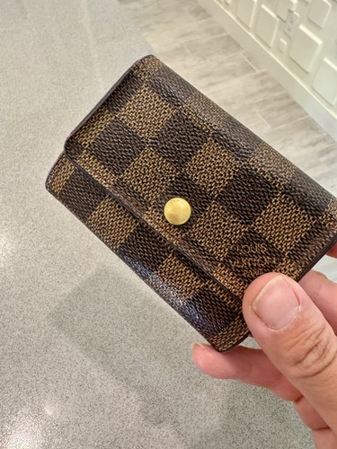 Auth Louis Vuitton Damier Porte Monnaie Plat Coin Credit Card Purse Wallet Brown - Picture 3 of 14
