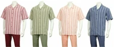 New Men's Striped Walking Suit Short Sleeve Casual Shirt & Long Pants Set 2974