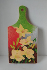 Contemporary Floral Hand Painted Cutting Board Wall Hanging W/ Hooks Signed NEW
