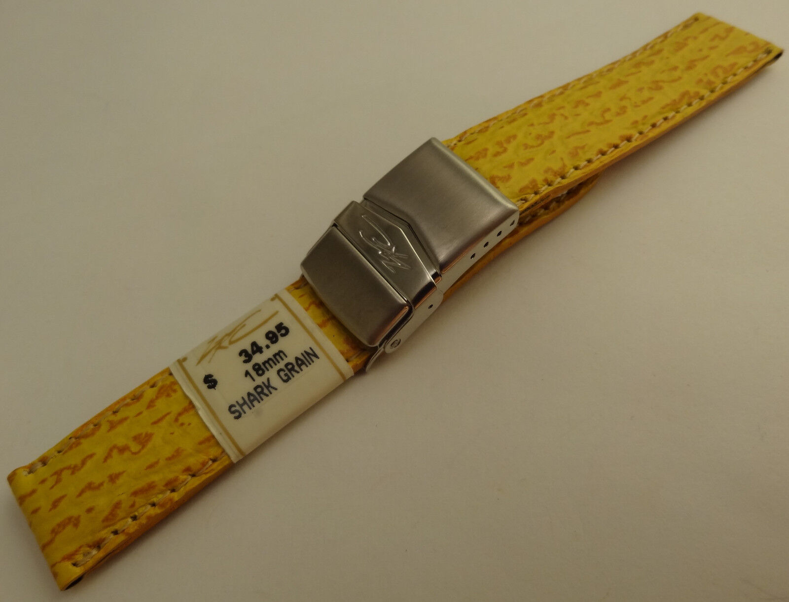 New Mens ZRC France Yellow Shark 18mm Watch Band Steel Security Sealock Clasp 