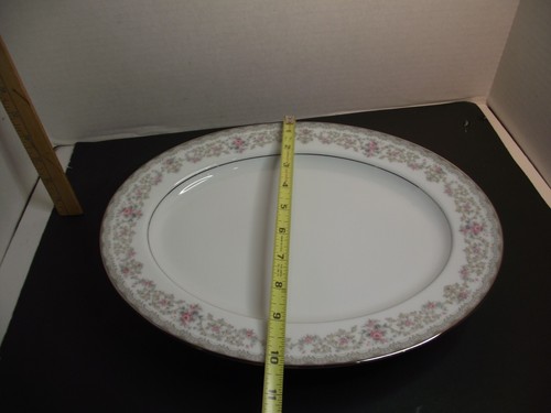 Vintage NORITAKE Edgewood 5807 Oval Serving Platter Pink Roses Platinum Trim - Picture 5 of 6