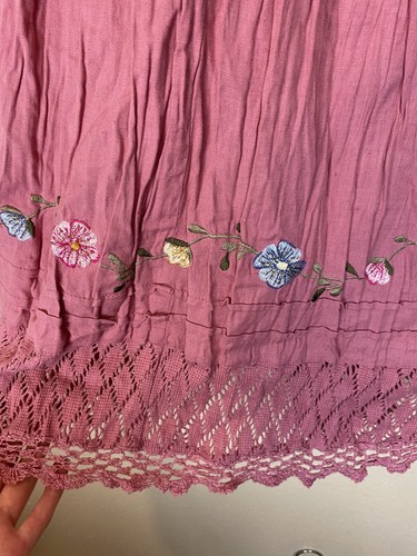 Vintage 1X Midi Skirt Floral Embroidered Cottagecore Peasant Hippy Broomstick - Picture 3 of 4