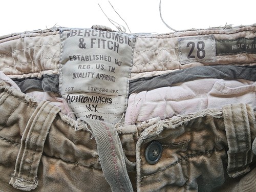 Vintage Abercrombie & Fitch Mens 28 Cargo Shorts Distressed Drawstring Brown - Picture 7 of 9