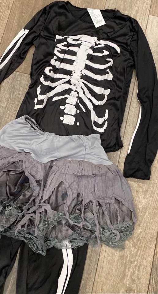 Conjunto de Disfraz de Esqueleto Blanco para Niñas Halloween Niñas Mediano 8/10 Gris Tutú y Guantes Foto 4 de 4