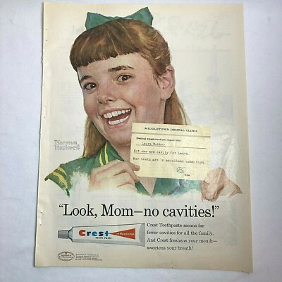 Crest Toothpaste Procter and Gamble 1958 Vintage Ad Look Ma No Cavities Ad