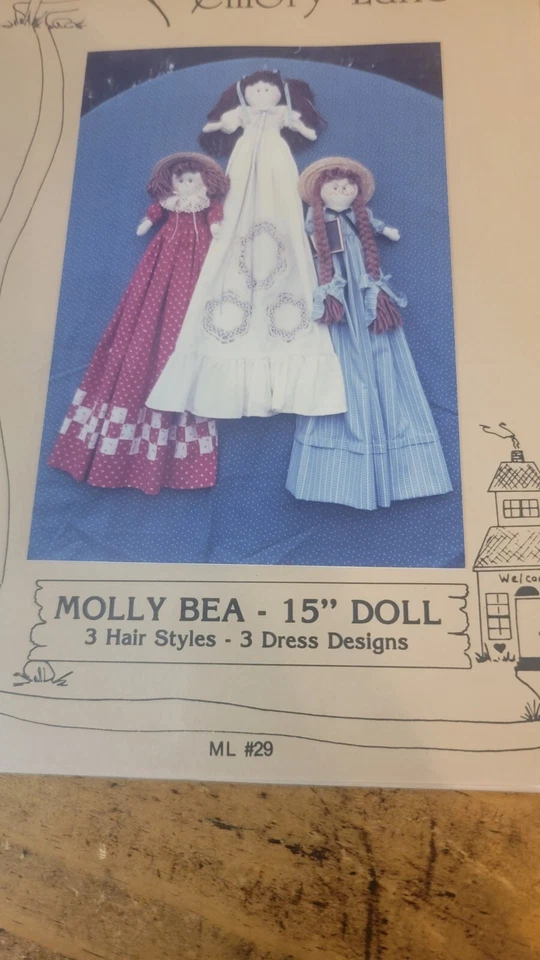 15" Dolls stuffed toy w dress Down Memory Lane, Molly Bea, Sewing Pattern ML 29 - Image 2 of 3