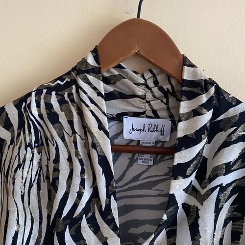 Jospeh Ribkoff Blouse Woman 14 Animal Print Sparkle Sheer Ruching V Neck Office - Bild 5 von 16