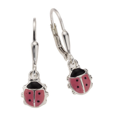 ZEEme for Kids Ohrring Ohrhänger 925 Sterling Silber Marienkäfer Lack rosa