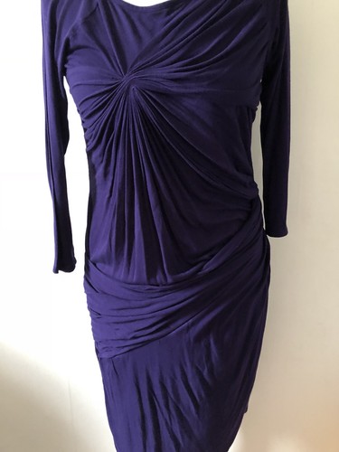 Karen Millen Purple Draped Ruched Dress UK 10 Fitted Stretch Steampunk - Picture 3 of 9
