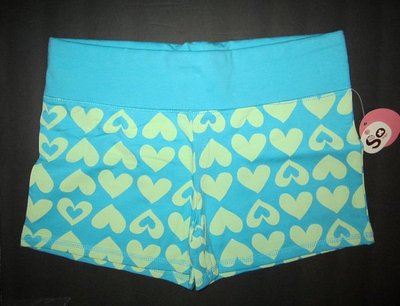 So Wear it Declare it Girls Plus Size 8.5 Aqua green Hearts Stretch Shorts NWT