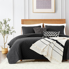 California Cal King Size Quilt Bedding Sets with Pillow Shams, Black Oversized L