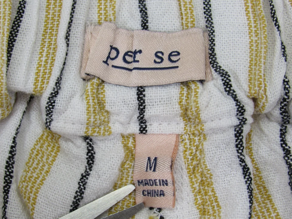 Per Se Womens M [29-32W 4L] Casual Soft Drawstring 2 Pockets Striped Linen Blend - Image 4 of 4