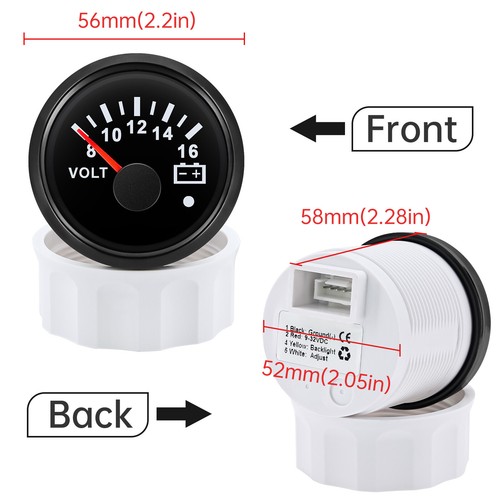 52mm Black Universal Voltmeter Gauge 8-16V Voltage 7 Colors LED For Boat Car - Foto 4 di 16