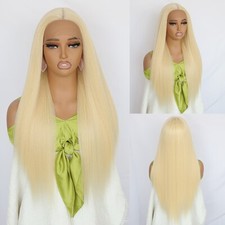 13x4x1 Lace Front Wigs Synthetic Long Silky Straight Wig 613 Blonde Hair Natural