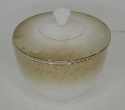 Vintage Federal Glass Mesa Moss Milk Glass Grease Jar Metallic Brown Ombre 6"