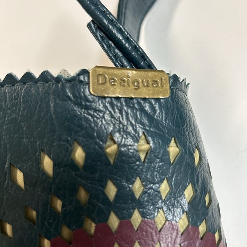 Desigual Teal Crossbody Shoulder Handbag Color Burst Cut Outs Small Saddlebag - Picture 7 of 14