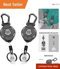 Multi-Functional Badge Reel with Stainless Steel Cord and Carabiner - 2 Pack