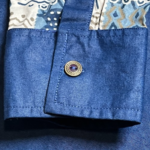 Vintage Mens Blue Western Shirt XL XXL ? Long Sleeve Aztec Rodeo Cowboy Country - Picture 6 of 11