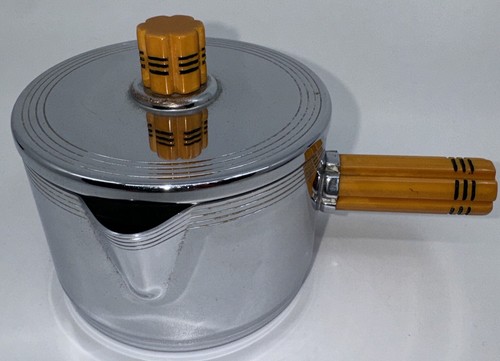 Vtg Farberware Chrome Coffee Creamer Pot Art Deco Chrome Butterscotch Bakelite - Picture 16 of 21