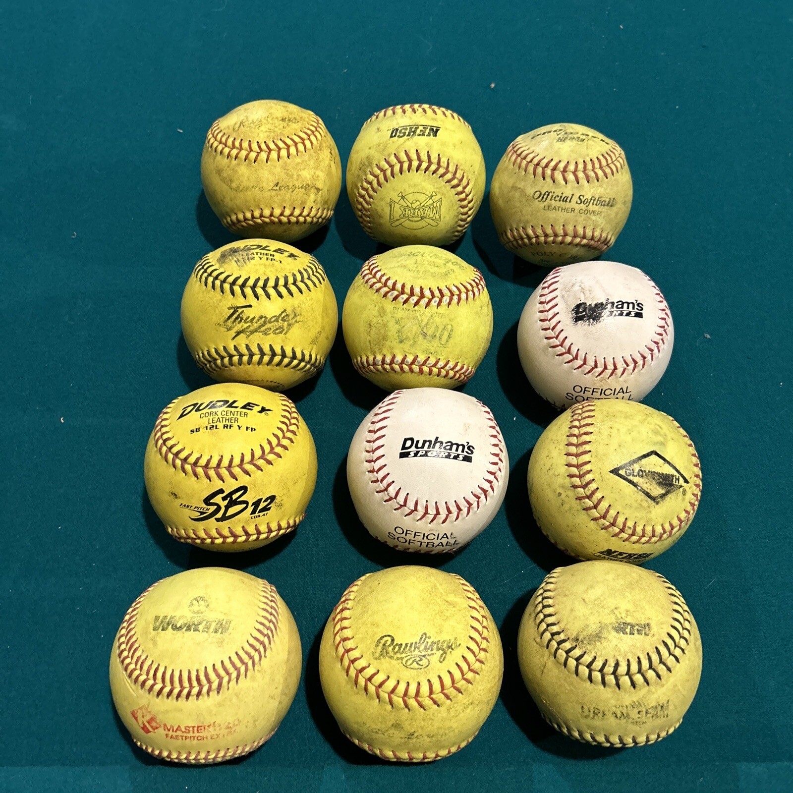 One Dozen (12) Fastpitch Softballs Used Game 12” Balls Great For