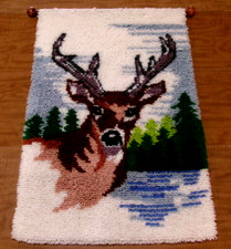 Latch Hook Rug Whitetail Buck Deer Woodland Trees Wall Decor Art